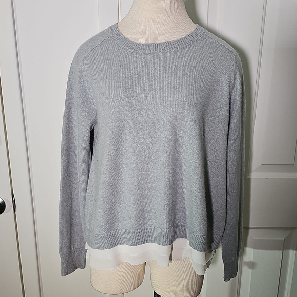 REPEAT SILVER ADITION Gray Women's Cashmere Sweater, with White Trimed Botton M - Picture 1 of 9